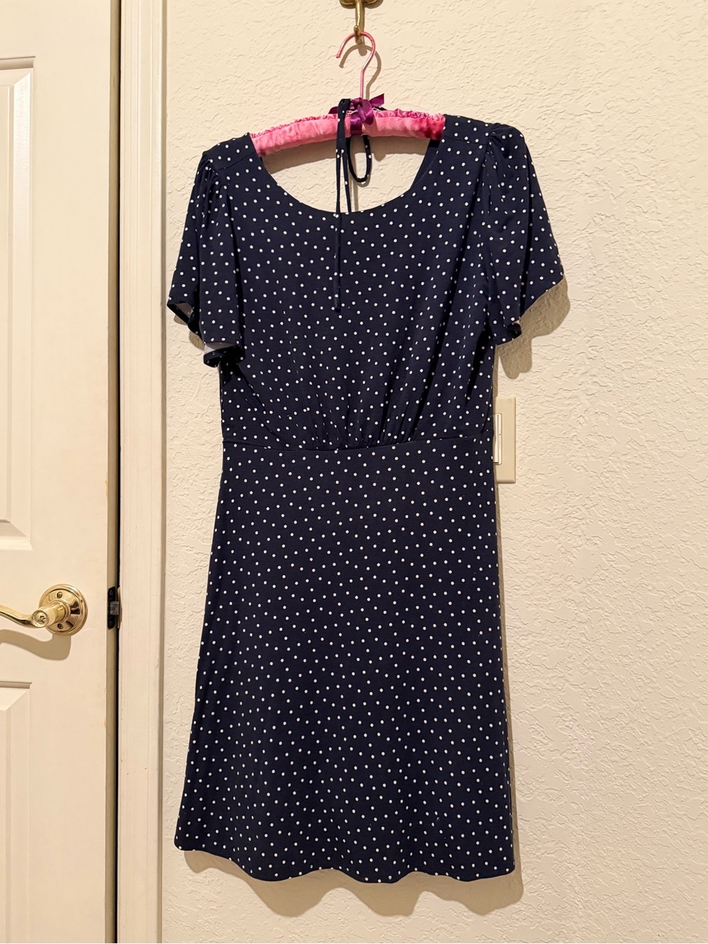 LOFT Navy Polka Dot Flutter Sleeve Dress